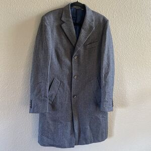 INDOCHINO OverCoat Mens Medium Blue Wool Cashmere Herringbone Custom Coat